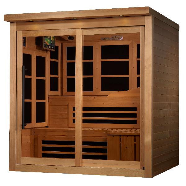 Golden Designs Monaco Limited Edition 6-person PureTech™ Near Zero EMF FAR Infrared Sauna GDI-6996-02	Front Right View
