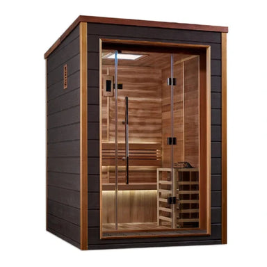 Golden Designs Narvik 2 Person Outdoor Traditional Sauna GDI-8202-01	Front Left View
