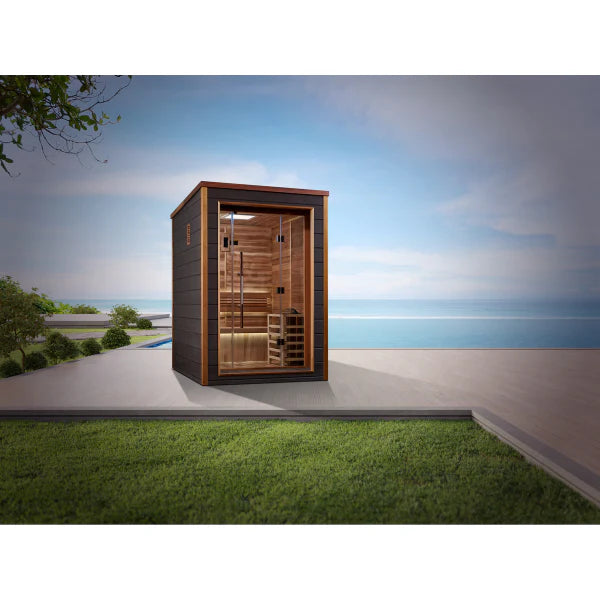 Golden Designs Narvik 2 Person Outdoor Traditional Sauna GDI-8202-01	Front View 
Outdoor
