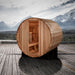 Golden Designs "St. Moritz" 2 Person Barrel Traditional Sauna GDI-B002-01	Front View Outdoor
