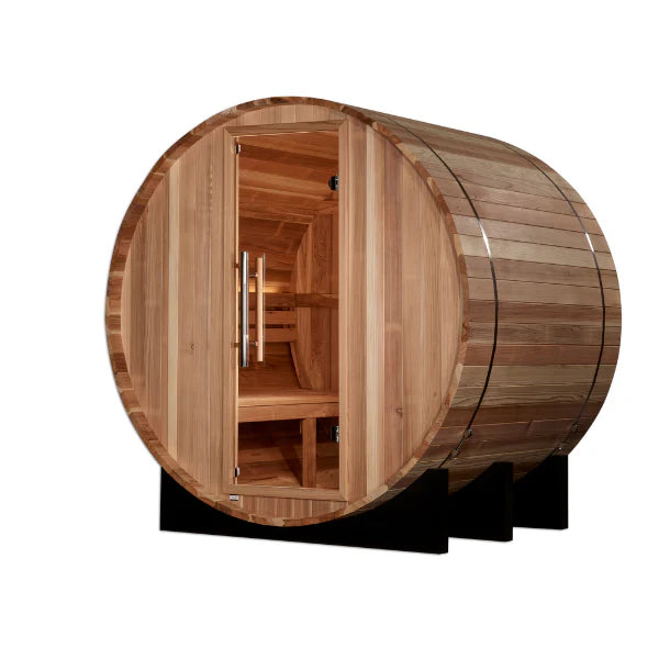 Golden Designs "St. Moritz" 2 Person Barrel Traditional Sauna GDI-B002-01	Front View 
