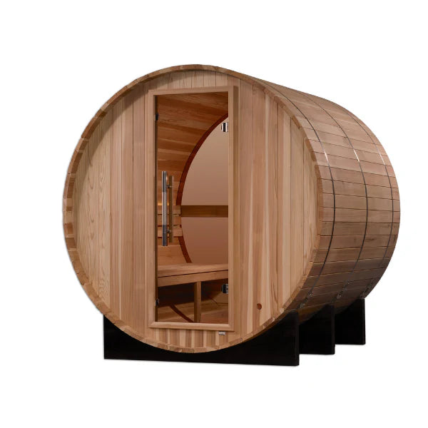 Golden Designs "Zurich" 4 Person Barrel with Bronze Privacy View - Traditional Sauna GDI-B024-01	Front View 1
