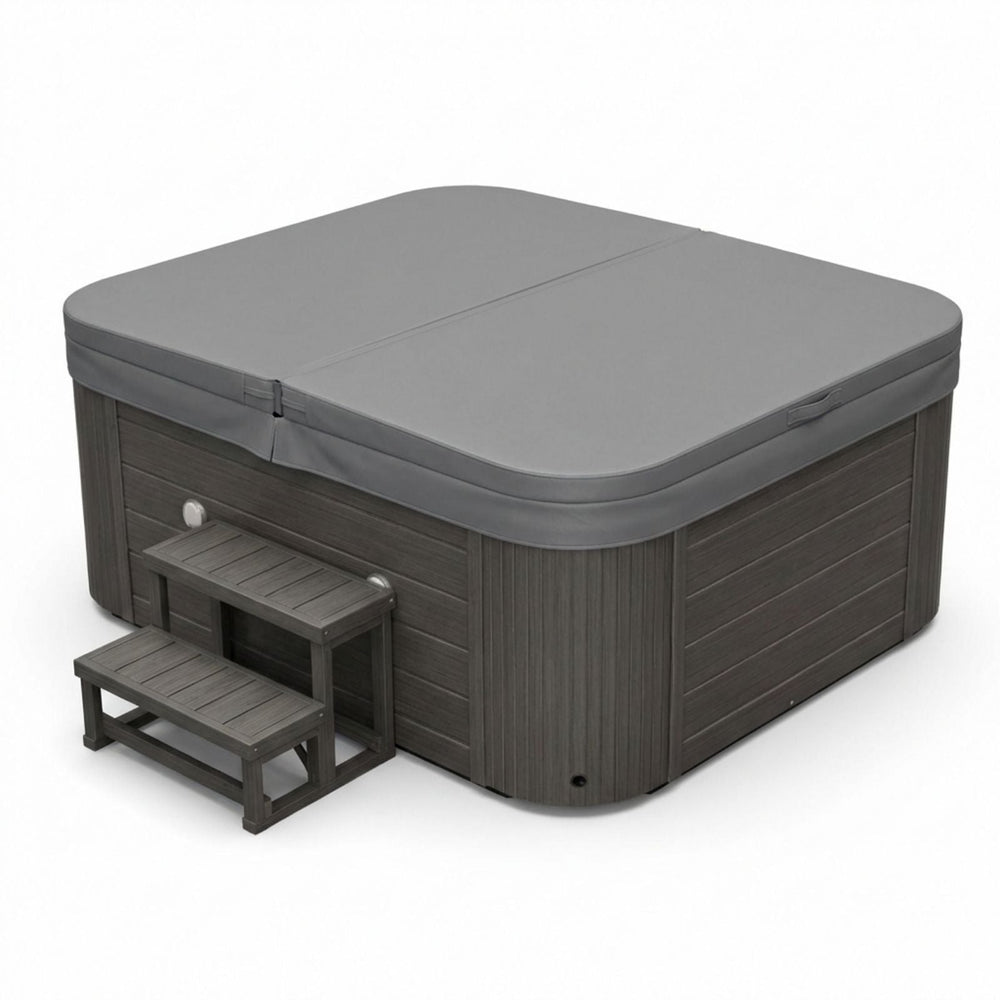 Luxury Spas Danika 5-Person Hot Tub covered with steps view