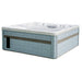 A rectangular Luxury Spas USA Marquis Hot & Cold Contrast Therapy Spa hot tub with a light blue wood-grain exterior, white interior, and integrated jets, shown on a plain white background.