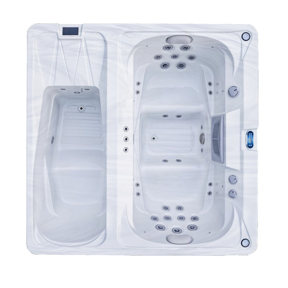 Luxury Spas USA Marquis Hot & Cold Contrast Therapy Spa  Hot tub with multiple jets and control panels on a white background