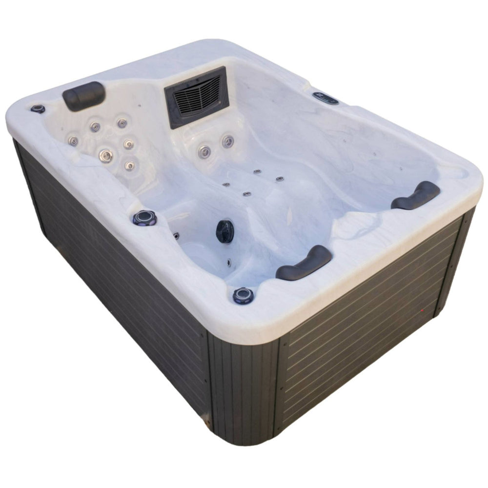 Luxury Spas Allure 3-Person  Hot tub with gray exterior and white interior on a white background