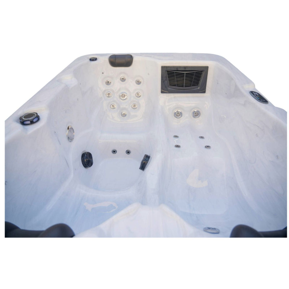 Luxury Spas Allure 3-Person  Hot tub with control panel and jets on a white background