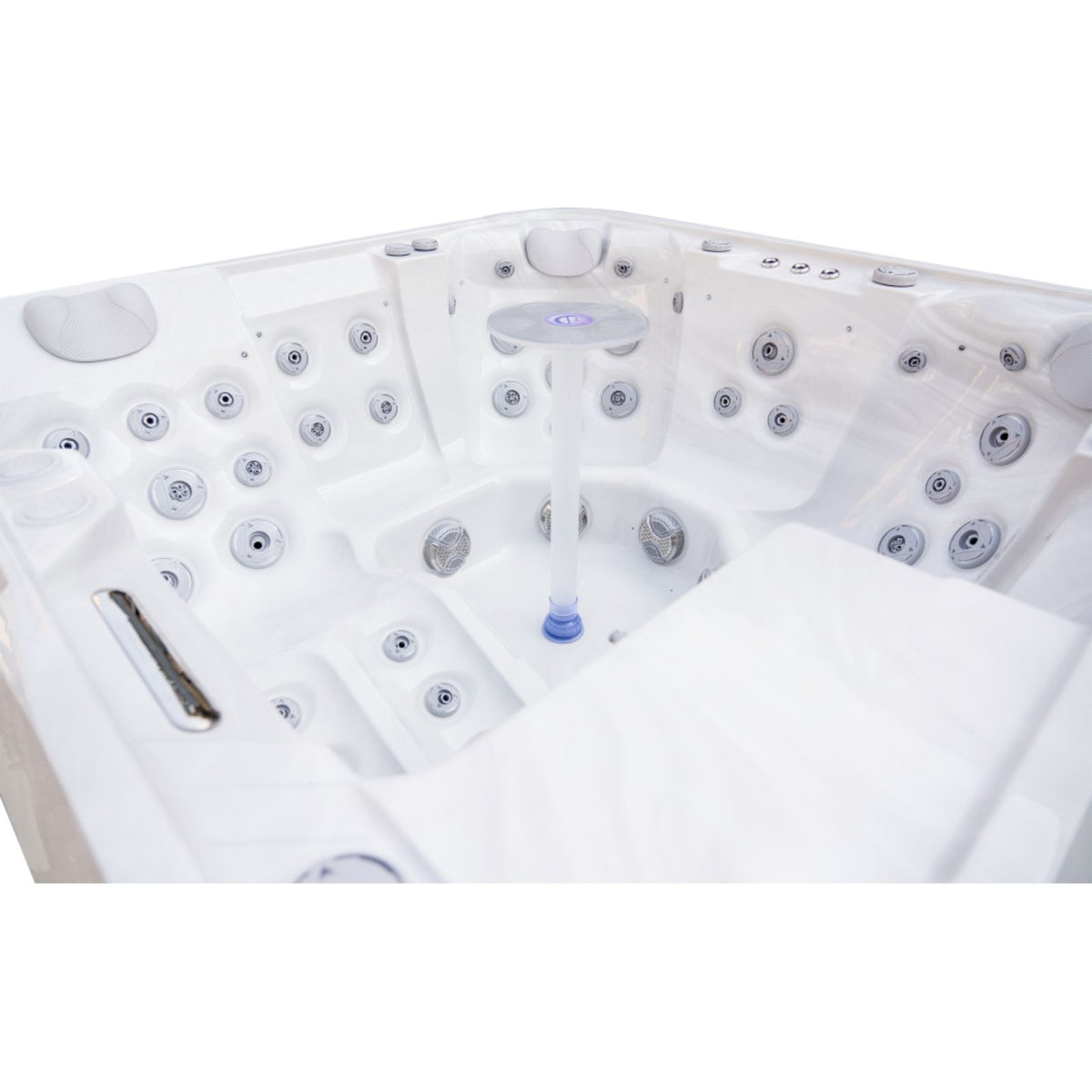 Luxury Spas Liberty 5-Person Hot tub with multiple jets and a control panel on a white background