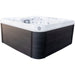 Luxury Spas Denali 7-Person Hot tub with wooden exterior and white interior on a white background