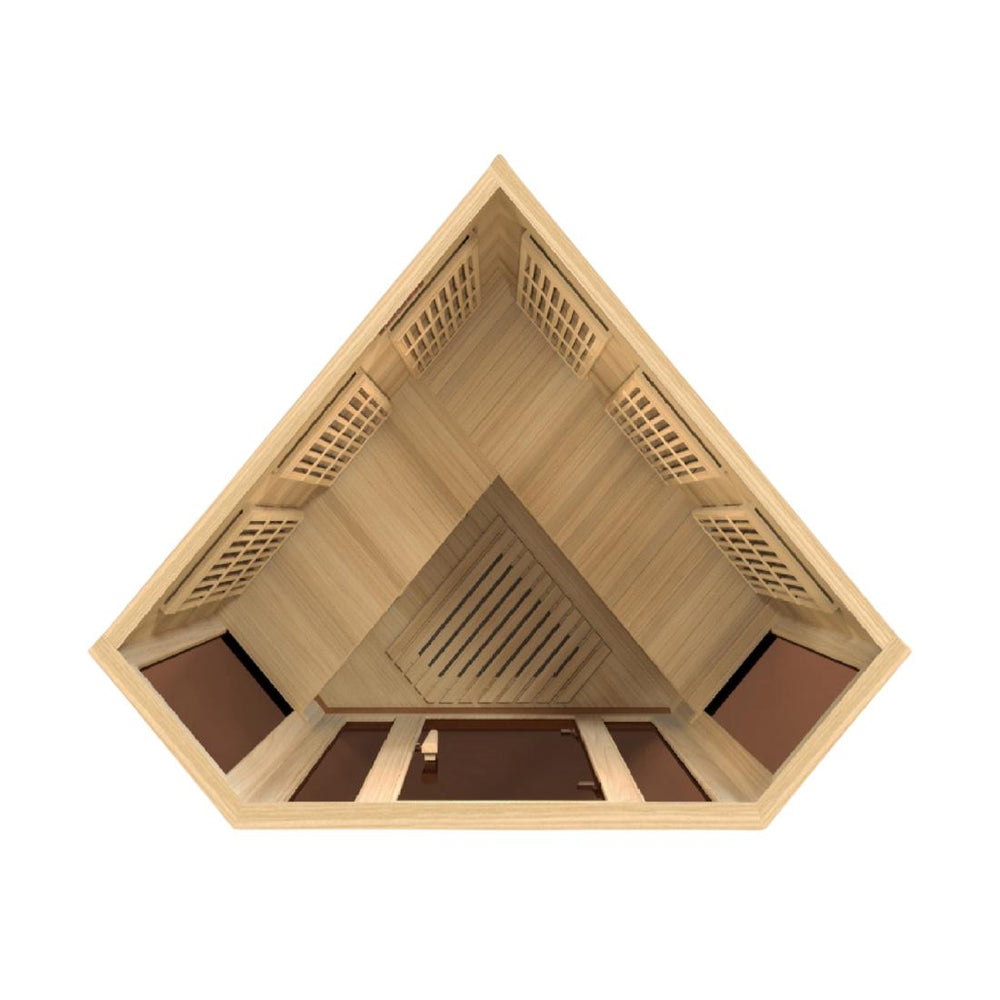 Maxxus 3 Per Corner Near Zero EMF FAR Infrared Canadian Hemlock Sauna, MX-K356-01 ZF top down view no ceiling panel.