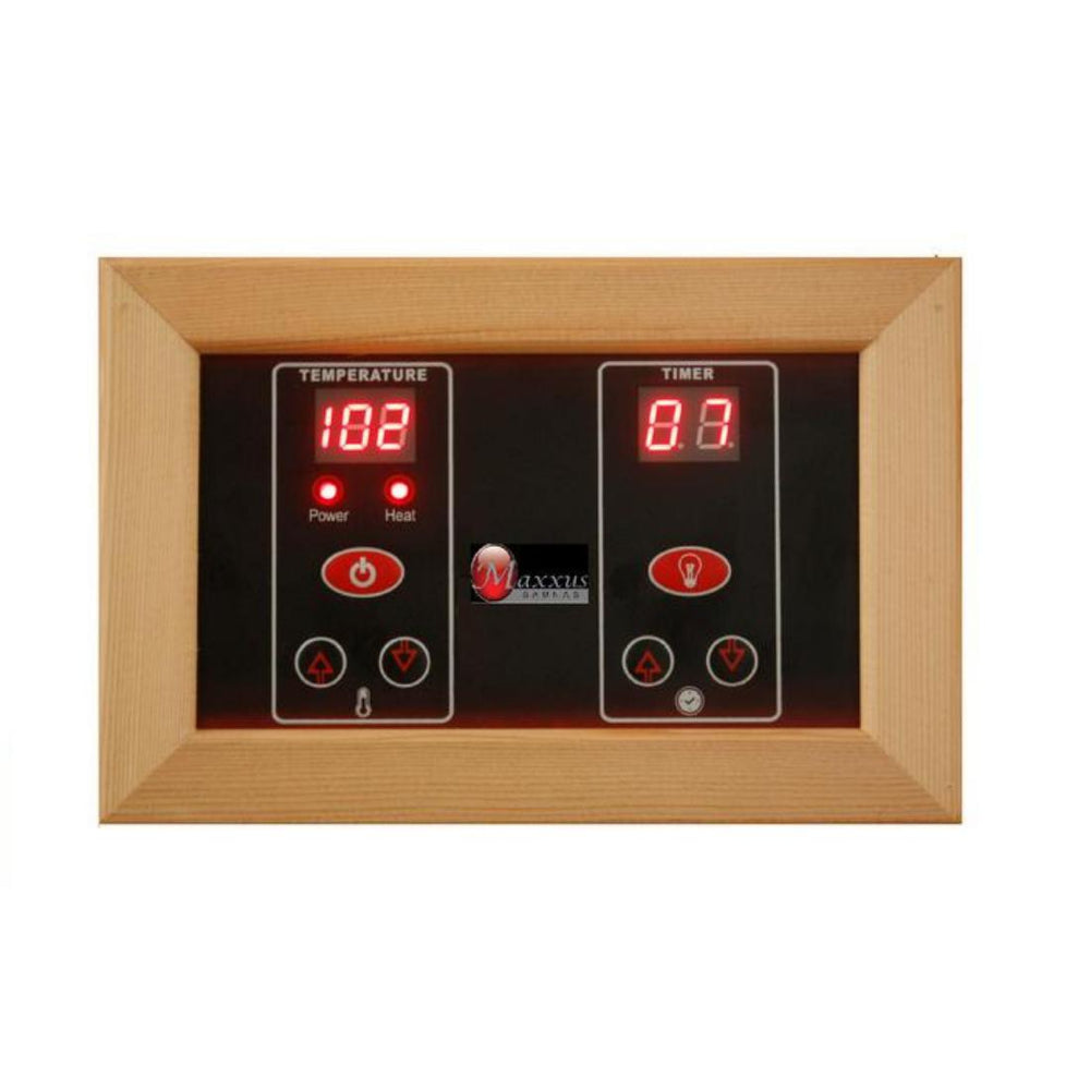 Maxxus 4 Per Near Zero EMF FAR Infrared Canadian Hemlock Sauna, MX-K406-01-ZF heating console.