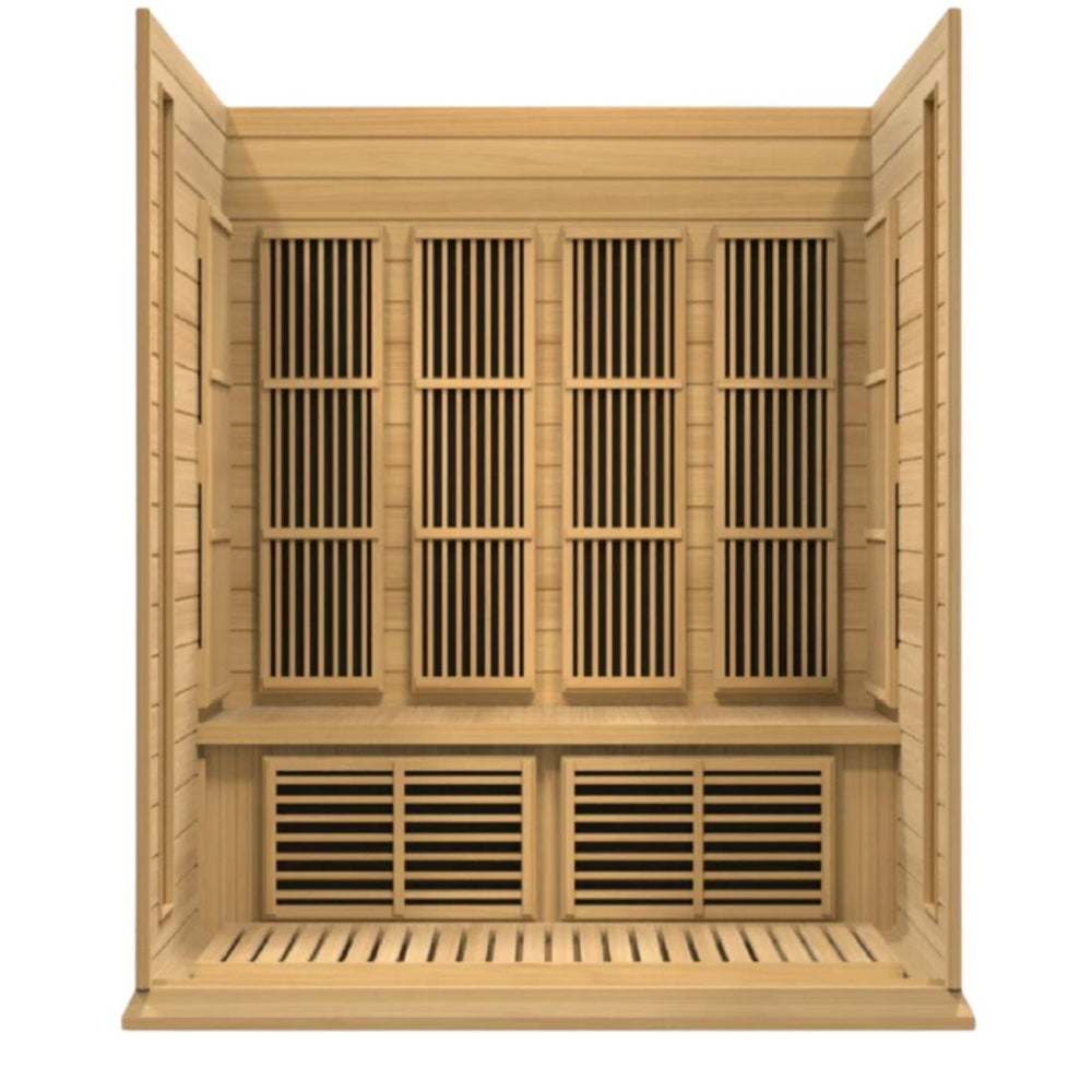 Maxxus 4 Per Near Zero EMF FAR Infrared Canadian Hemlock Sauna, MX-K406-01-ZF open construction.