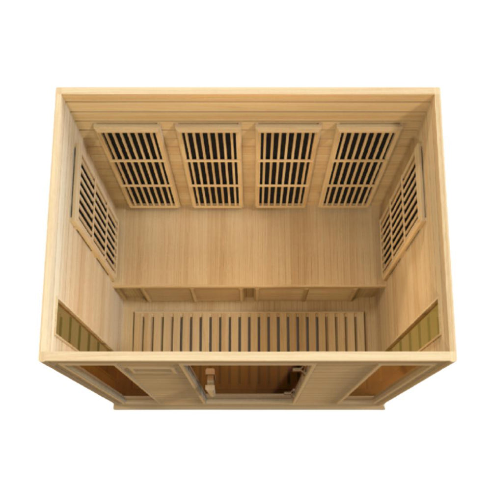 Maxxus 4 Per Near Zero EMF FAR Infrared Canadian Hemlock Sauna, MX-K406-01-ZF top down view no ceiling.