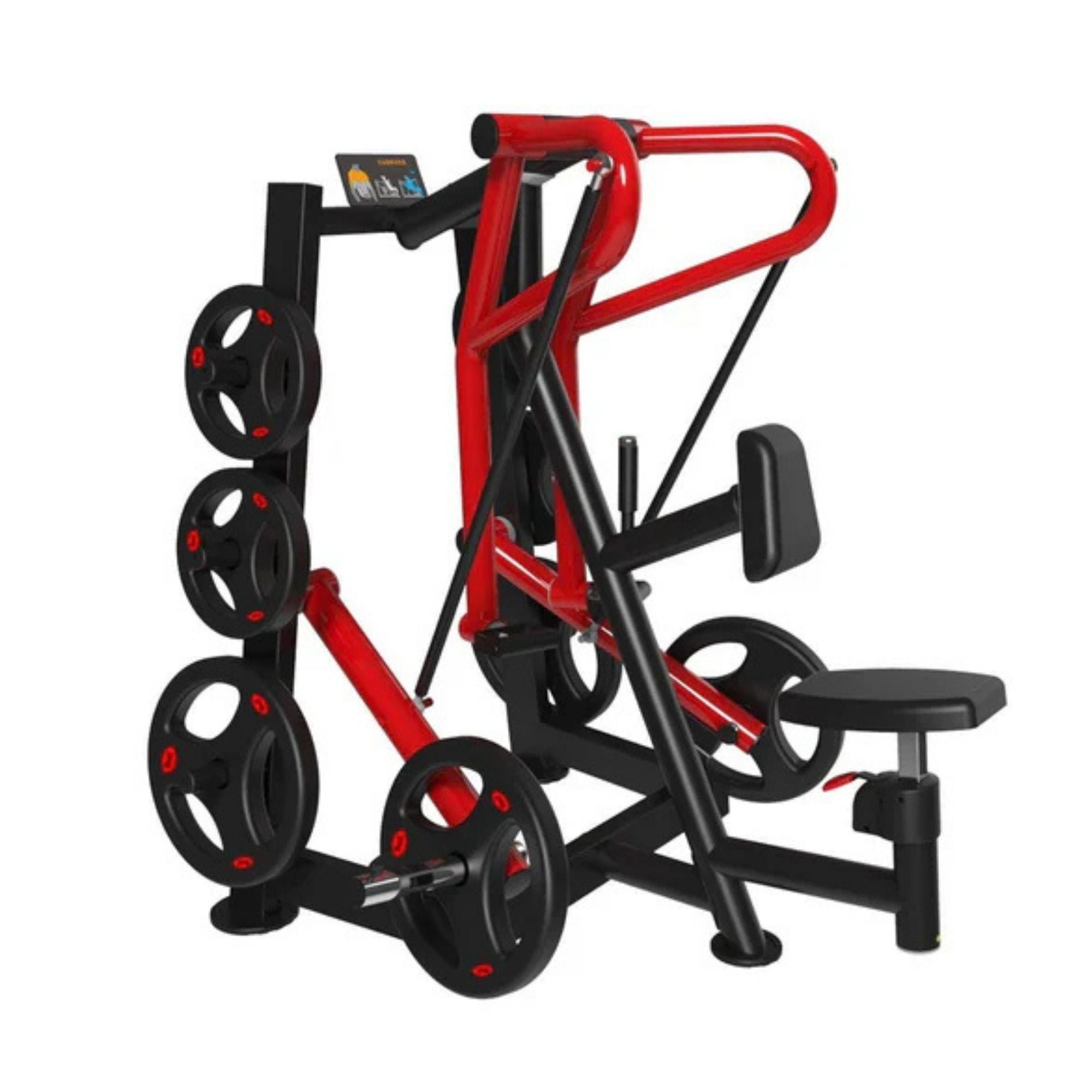 3D rendering of the Muscle D Power Leverage V2 Iso-Lateral Low Row without a background, showcasing the machine’s design.
