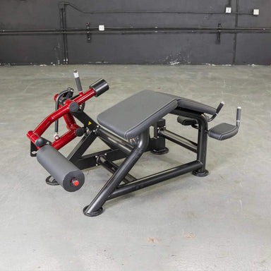 Top side view of the Muscle D Power Leverage V2 Prone Leg Curl , displaying the seat.