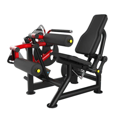 3D rendering of the Muscle D Power Leverage V2 Seated Leg Curl  without a background, showcasing the machine’s design.
