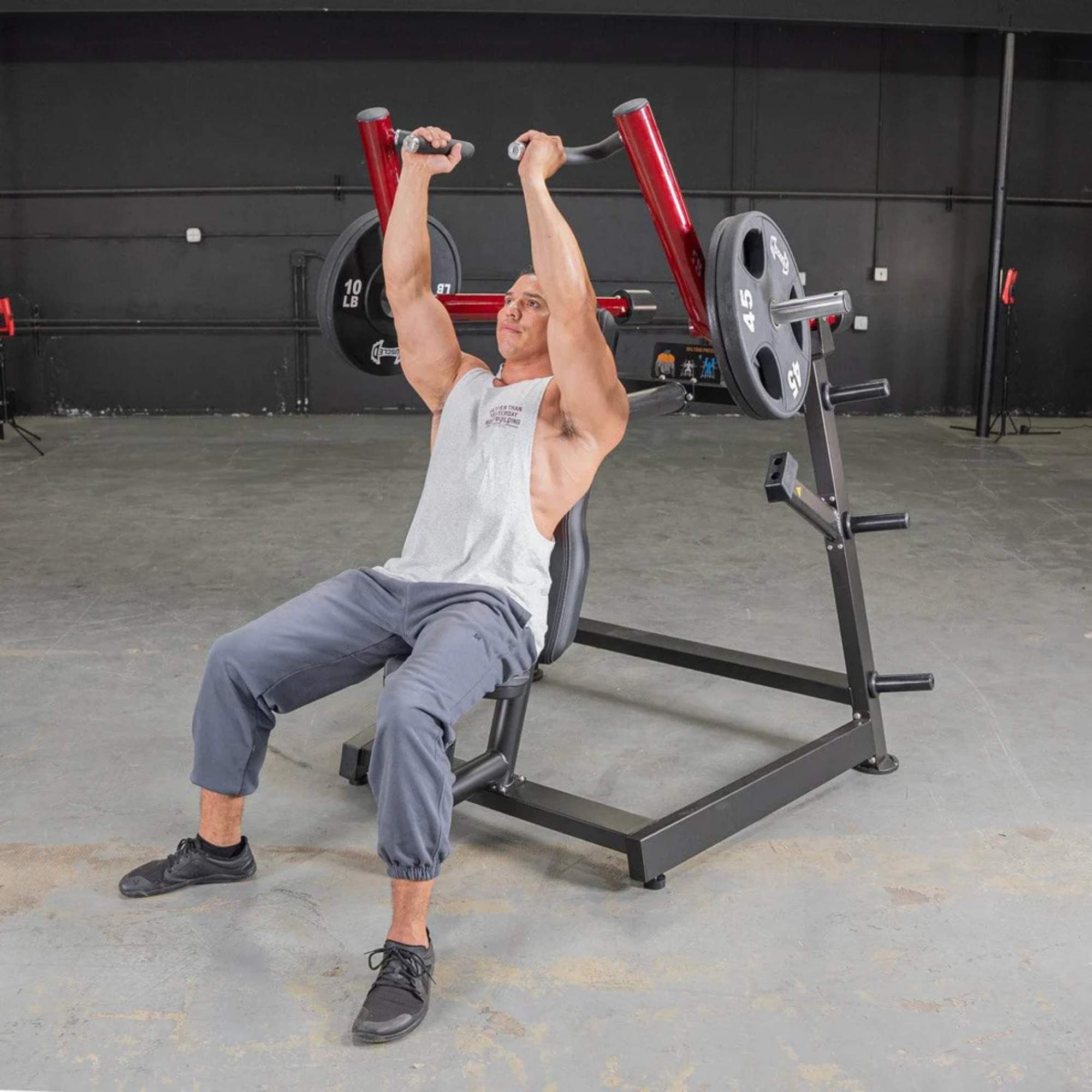 Strength training on Muscle D Power Leverage V2 Shoulder Press