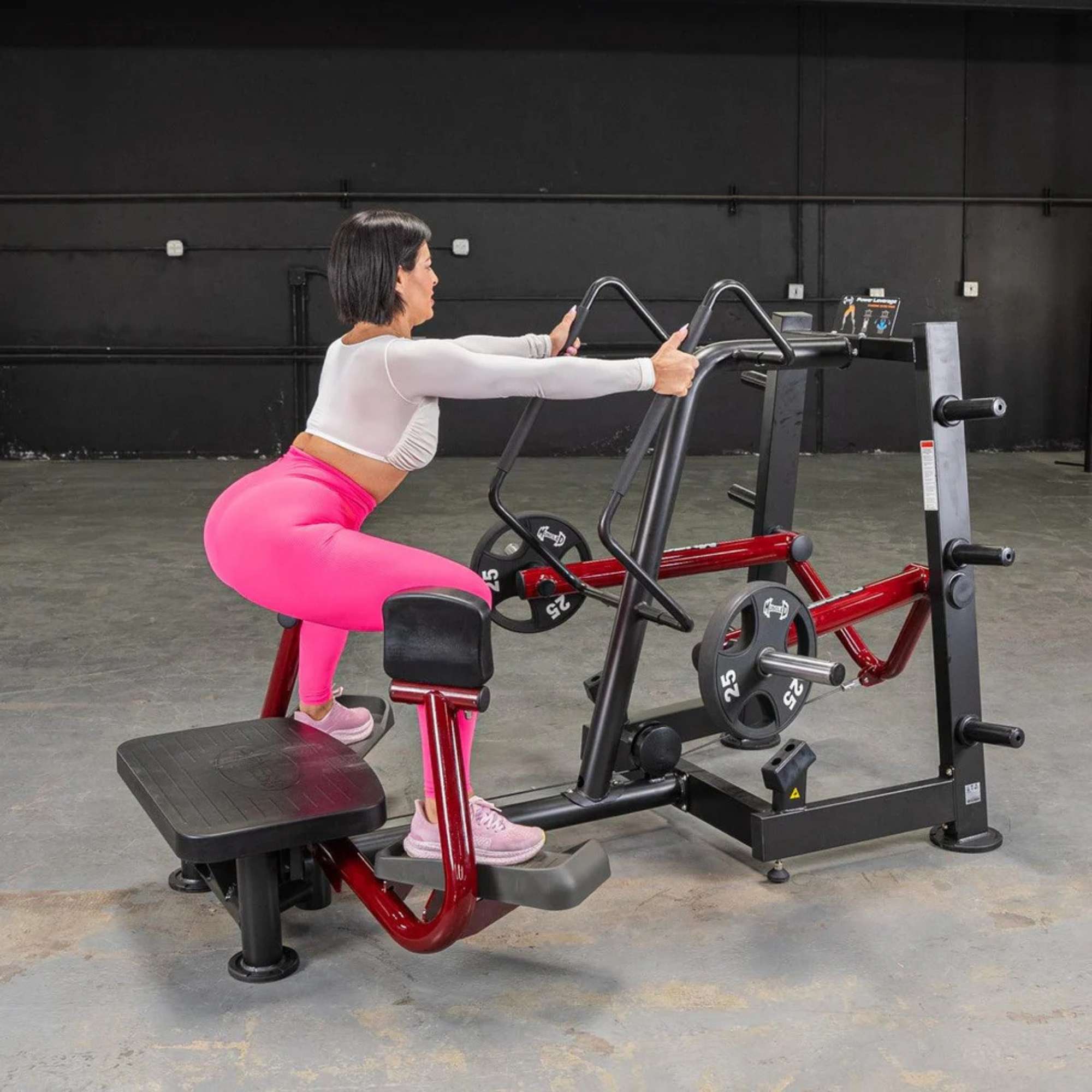 Muscle D Power Leverage V2 Standing Abductor PL-PV2-SA in action with woman performing exercise for glutes and legs.