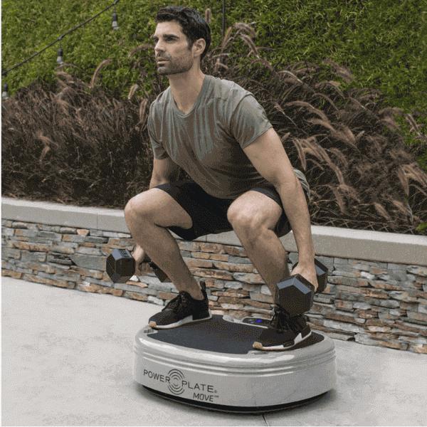 Power Plate Move Silver dumbbell squat