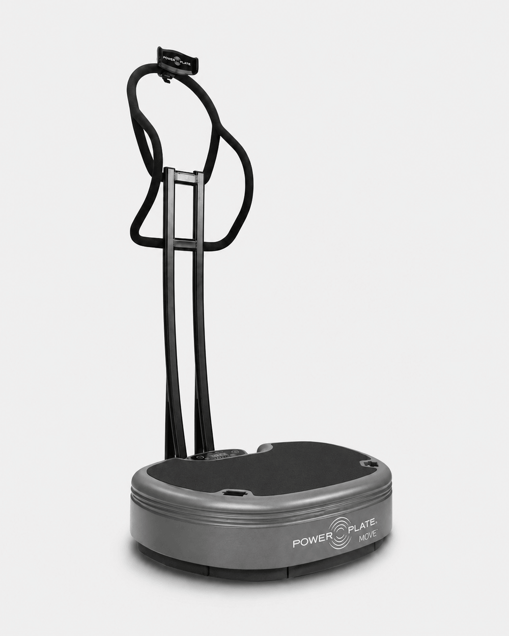 Gray power plate move with black handle on a white background