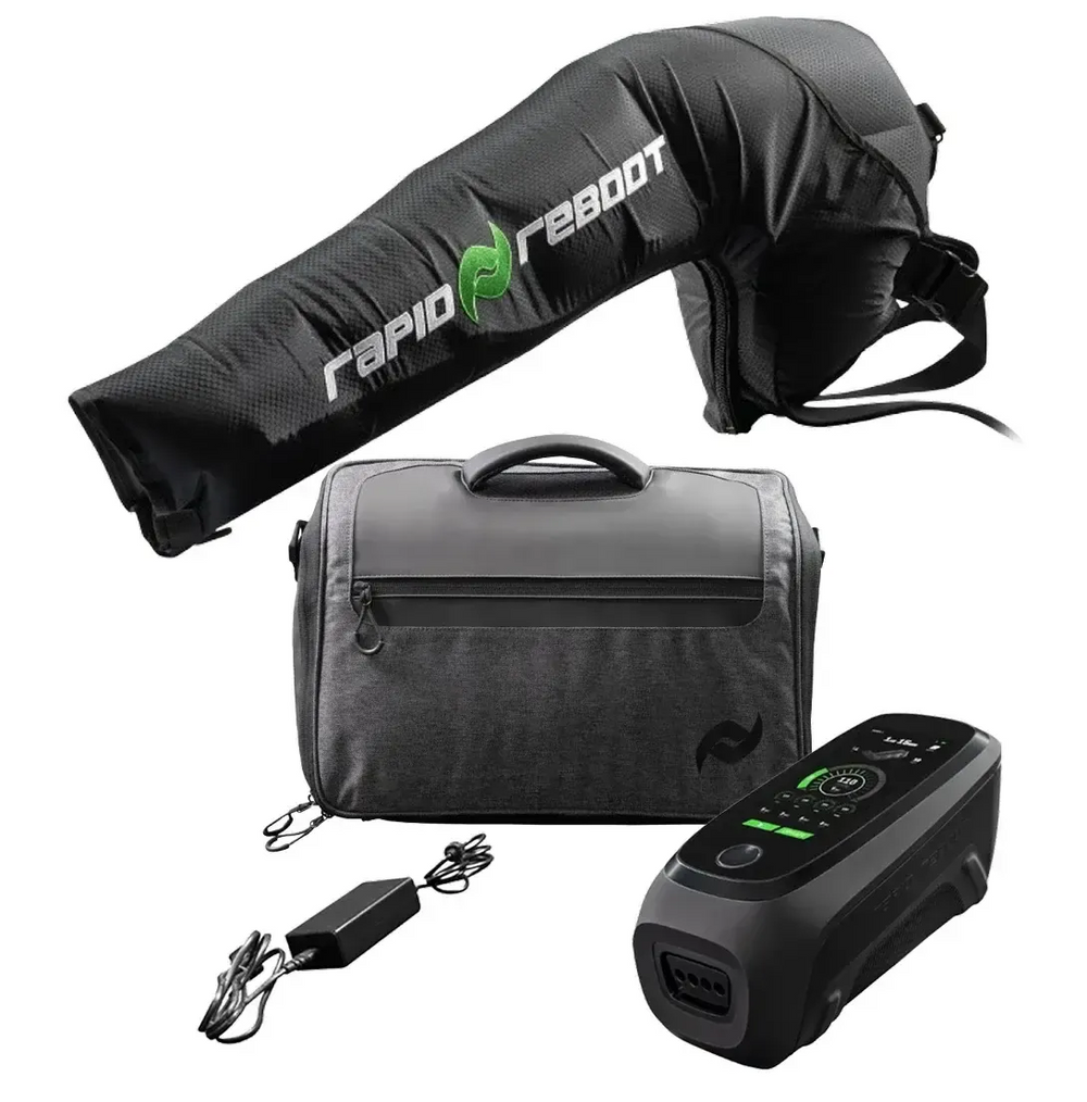 Rapid Reboot Black and gray power bank with accessories on a white background