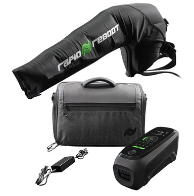 Rapid Reboot Black and gray power bank with accessories on a white background