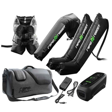 Collection of Rapid Reboot products including vests, bags, and electronic devices on a white background.