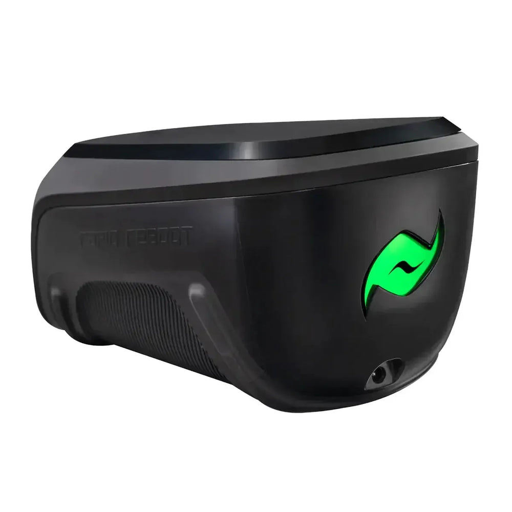 Rapid Reboot Black electronic device with a green logo on a white background