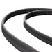 Close-up of a black belt with 'MotorPace' branding on a white background