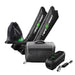 Set of black compression boots with Rapid Reseat branding, carrying bag, and control device on a white background.