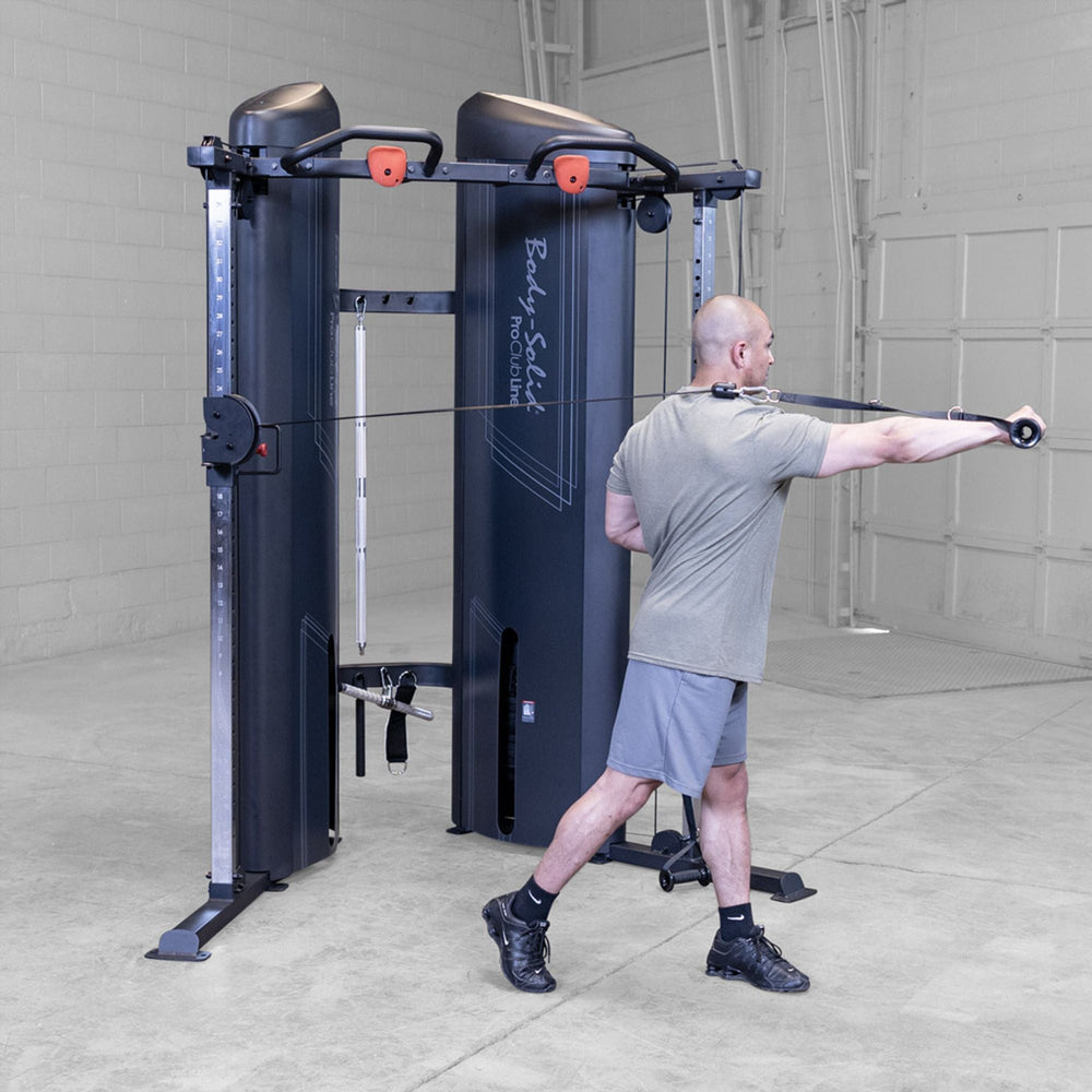 Man doing core twists on a Body-Solid Pro ClubLine S2CCX Series II Cable Column in black