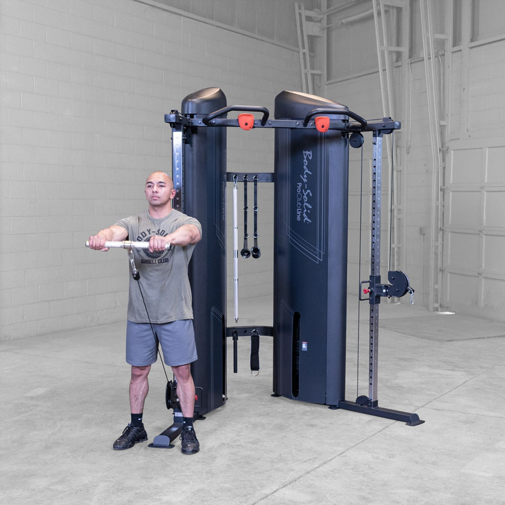 Man doing up right front deltoid raises on a Body-Solid Pro ClubLine S2CCX Series II Cable Column in black