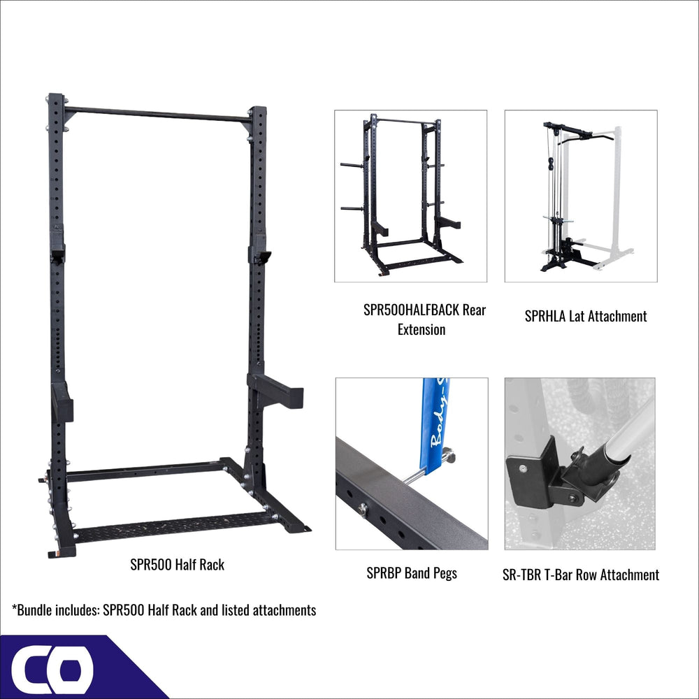 SPR500 Commercial Performance Half Rack Bundle with Lat attachment and Extension