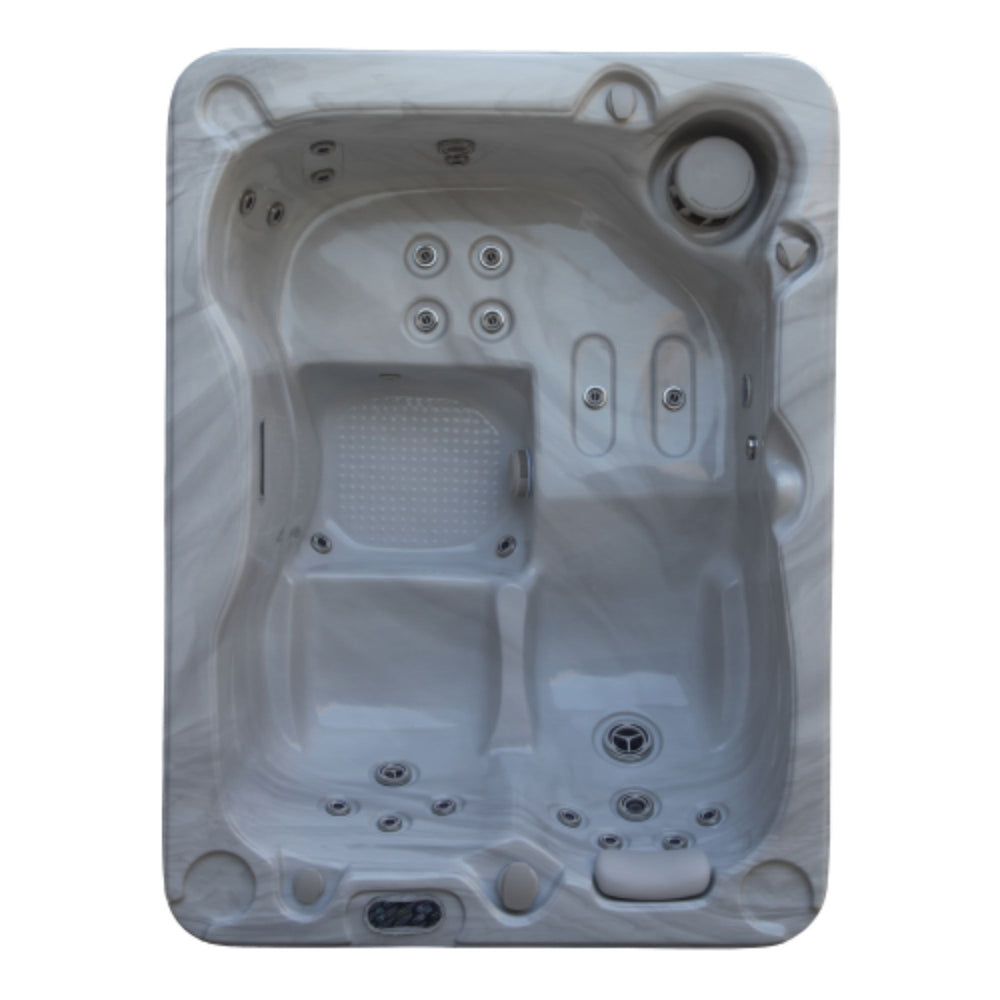 Luxury Spas Solace hybrid hot tub with multiple jets top view on a white background
