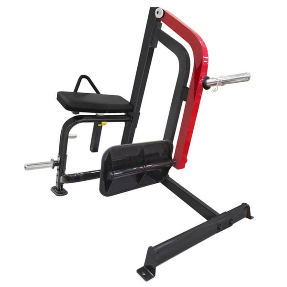 Steelflex PLHE Plate Loaded Hip Extension & Glute Machine front rear side and weight mount