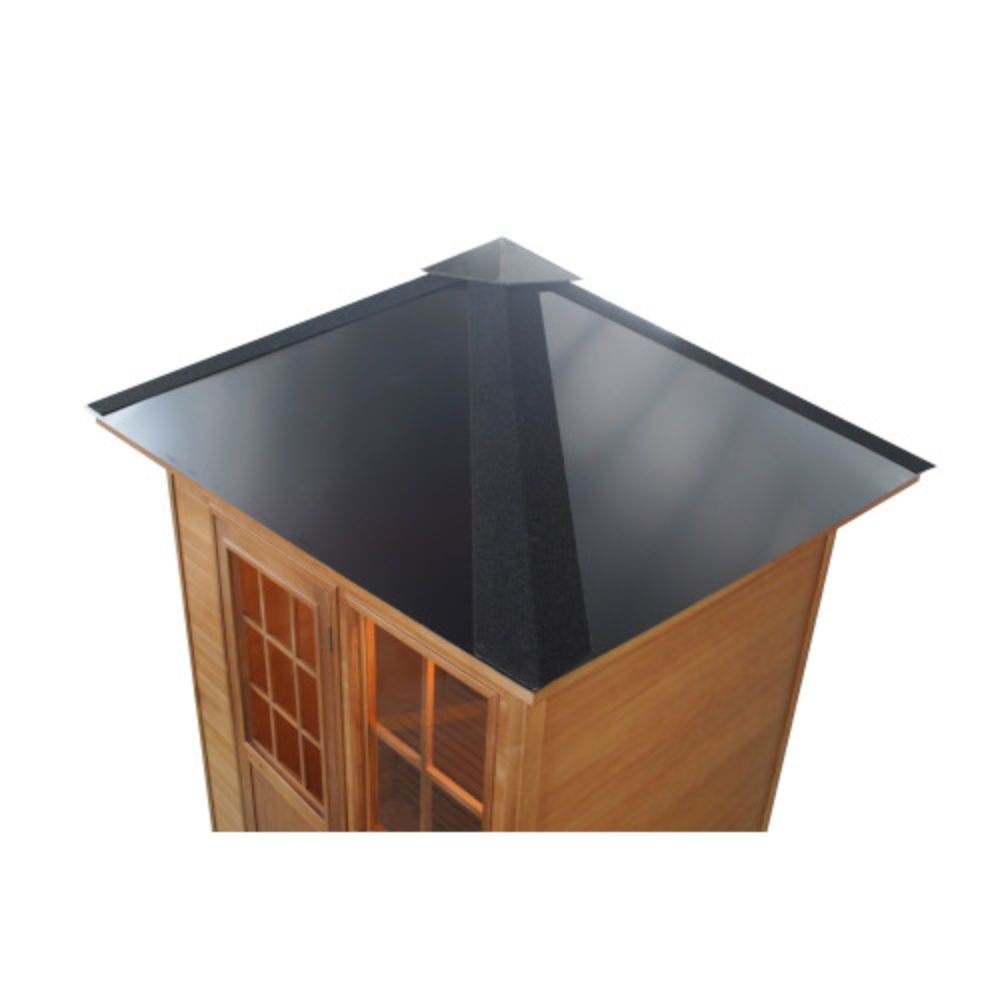SunRay 3 Person Outdoor Tradtional Sauna with a black metal roof on a white background