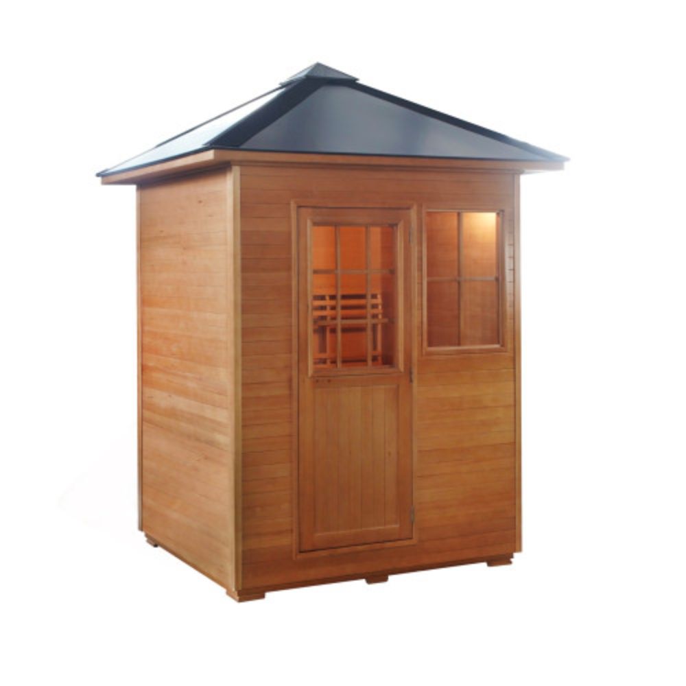 SunRay 3 Person Outdoor Tradtional Sauna with a dark roof on a white background
