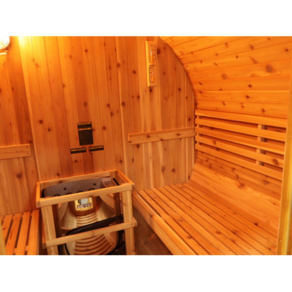 SunRay Oasis Barrel Sauna with interior bench 