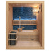 SunRay 2 Person Luxury Traditional Sauna  with a stone bench, basket, and water view