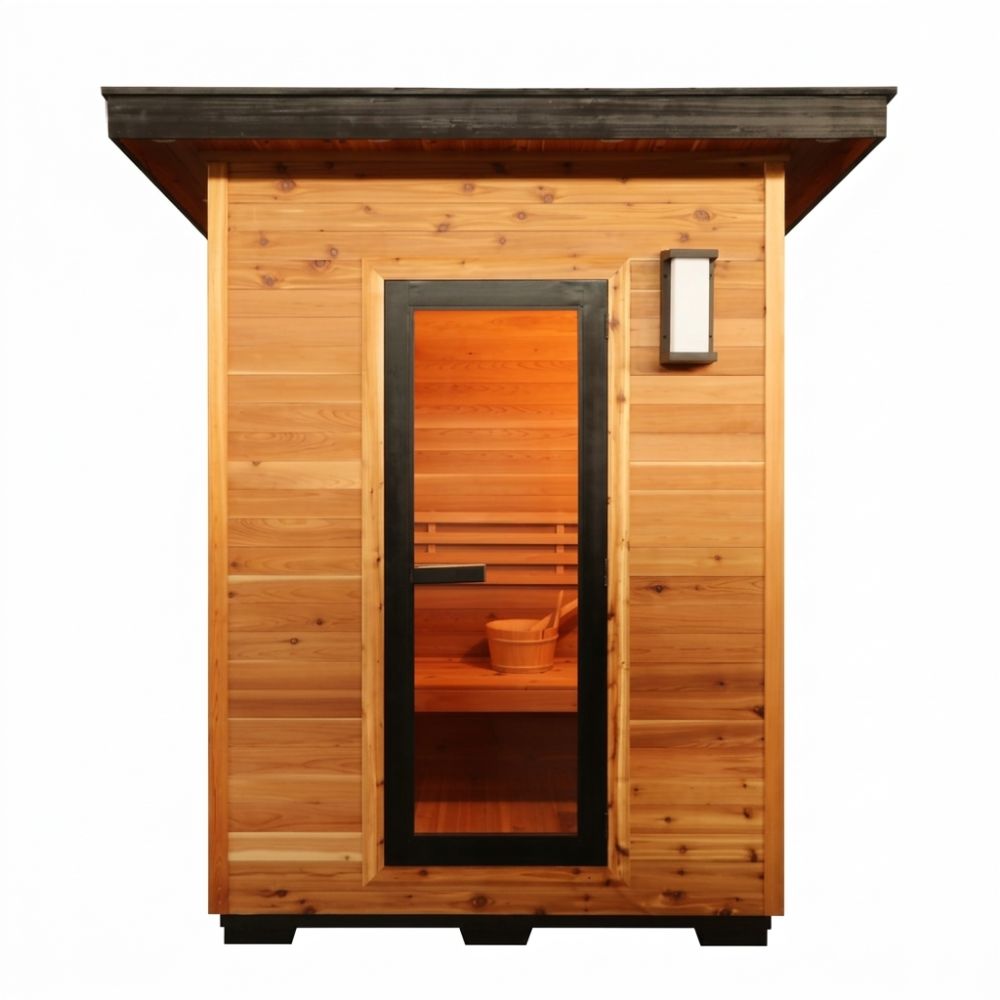 SunRay Seneca 3-Person Contemporary Outdoor Traditional Sauna with a glass door on a white background