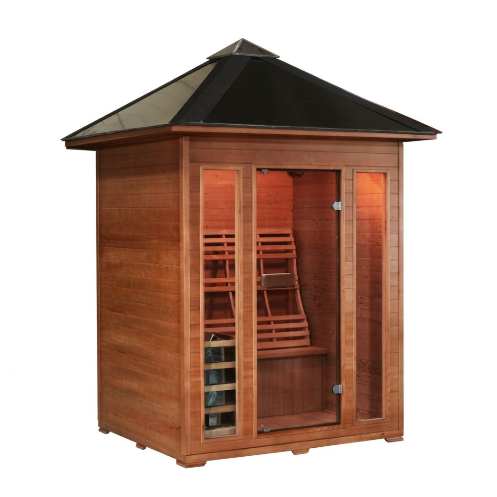 SunRay Waverly 3-Person outdoor sauna with a black roof on a white background