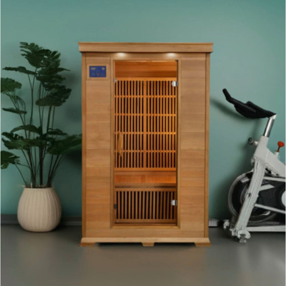SunRay_Evansport_2-person_infrared_sauna_in_home_gym