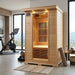 SunRay 2-Person Evansport Sauna HL200C in a modern room with exercise equipment