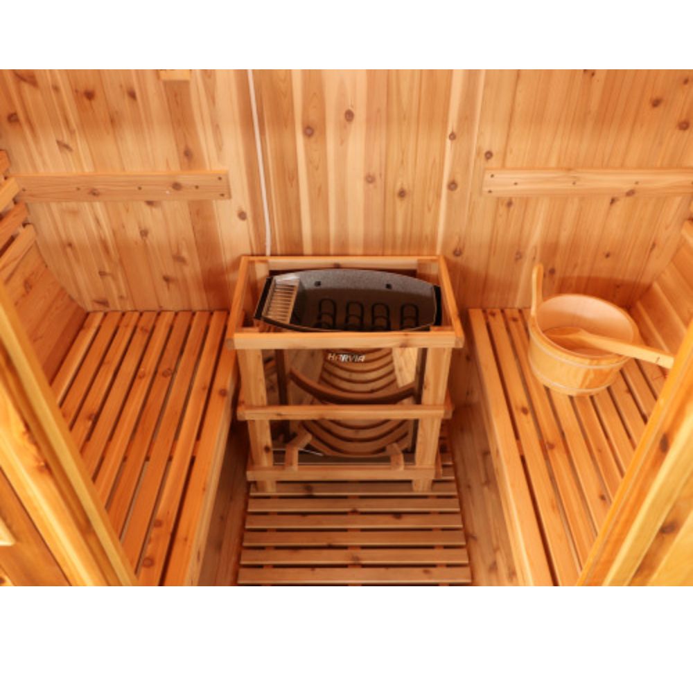 SunRay Solace 2-Person Traditional Barrel Sauna with 6kW Harvia Heater