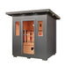 Sunray Pacific 4-Person Outdoor Infrared Sauna  with wooden interior and gray exterior on a white background