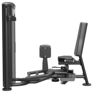 TAG Fitness Elite Inner and Outer Thigh Dual Select machine side view with black frame, selectorized weight stack, adjustable seat, and thigh pads.