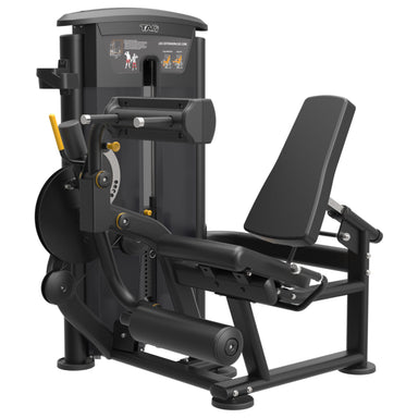 TAG Fitness Elite Leg Extension and Curl Dual Select machine with black frame, selectorized weight stack, adjustable seat, and leg rollers.