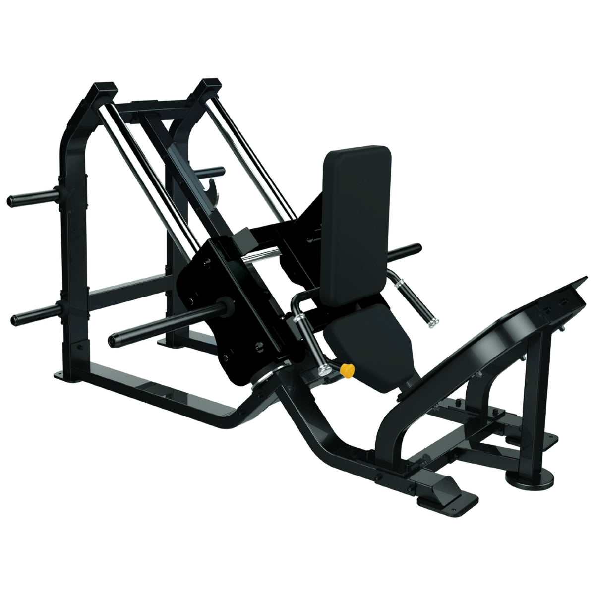 TAG Fitness Elite Linear Bearing Hack Squat machine with black powder-coated frame, angled sled, and linear bearing guide rails.
