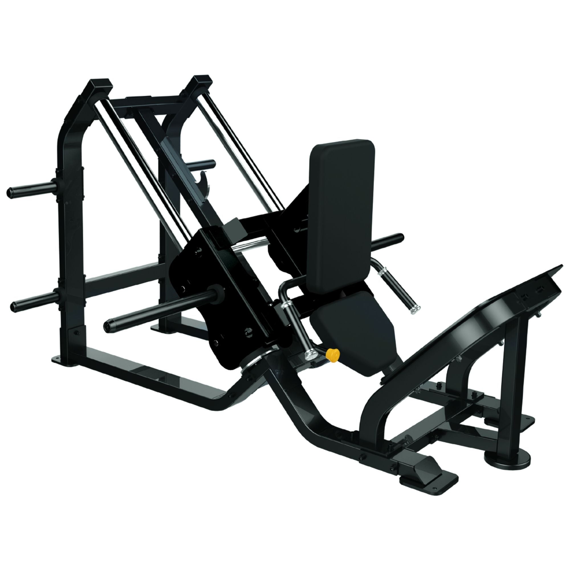 TAG Fitness Elite Linear Bearing Hack Squat machine with black powder-coated frame, angled sled, and linear bearing guide rails.