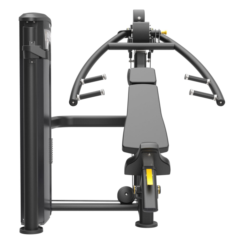 TAG Fitness Elite Multipress Dual Select machine with black frame, selectorized weight stack, adjustable press arms, and compact commercial design.